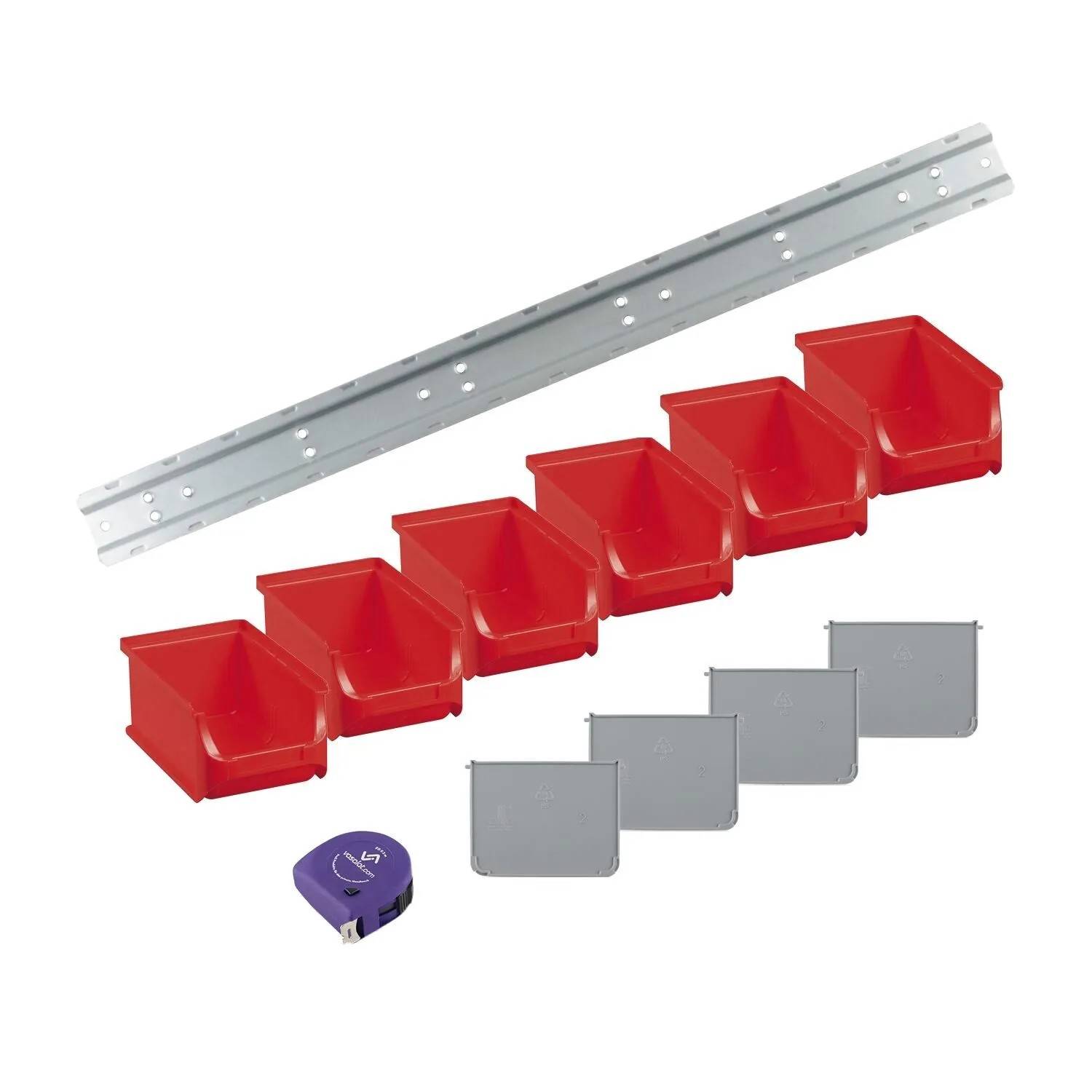 vasalat Set Stapelboxen Größe 2 160x102x75 mm Rot mit Schiene & Trennsteg 6 Stück