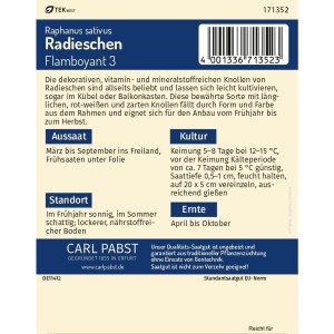 Pabst Keimkraft Radieschen Flamboyant 3 Saatgut für ca. 250 Pflanzen.