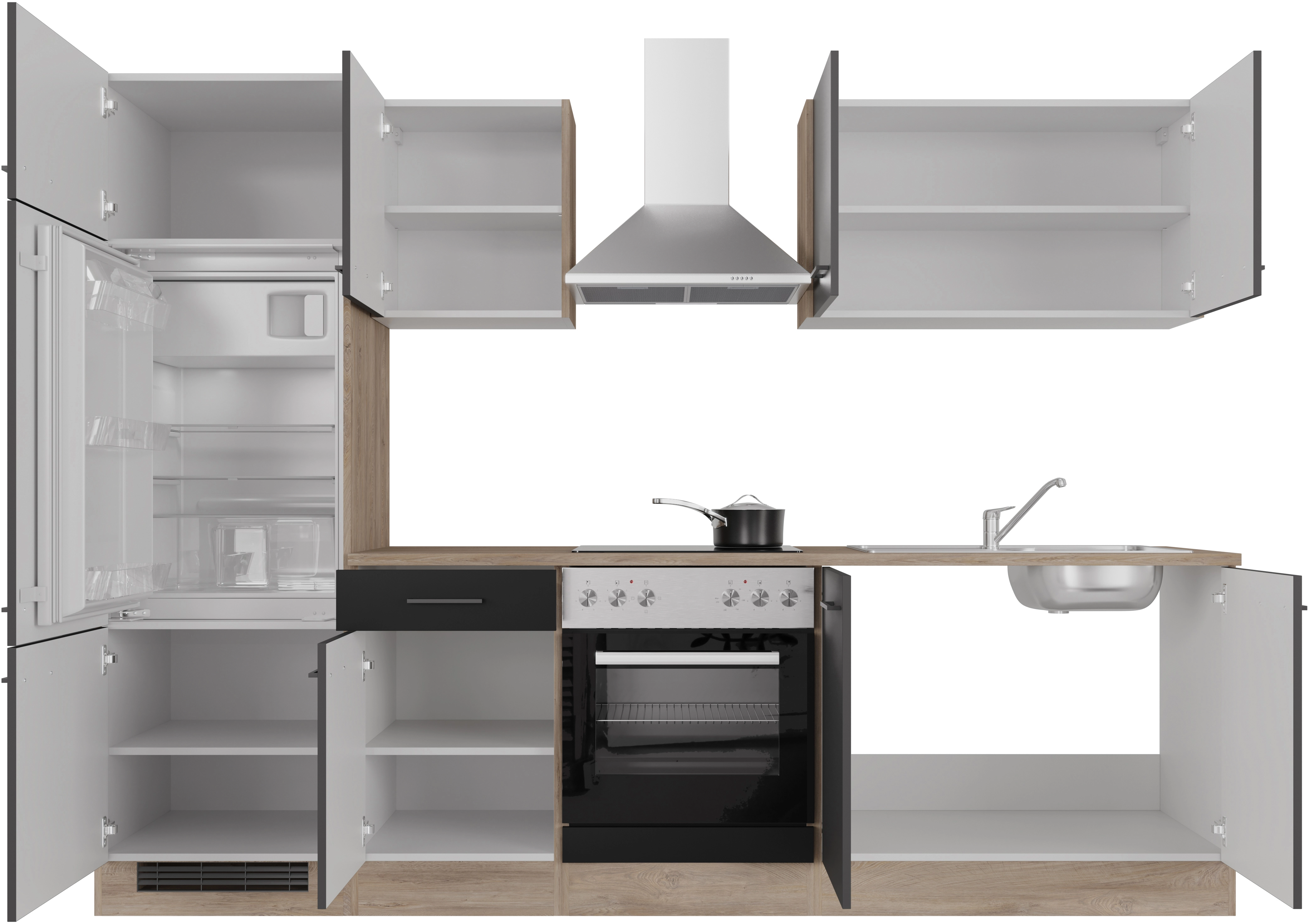 Flex-Well Exclusiv Küchenzeile kaufen Matt-Endgrain cm Schwarz bei Oak 270 OBI Capri