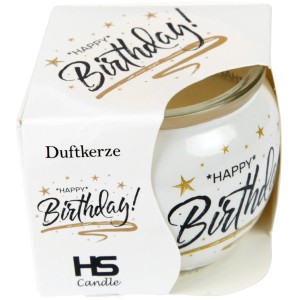HS Candle Duftkerze "Happy Birthday" im Glas, ideal als Geburtstagsgeschenk.