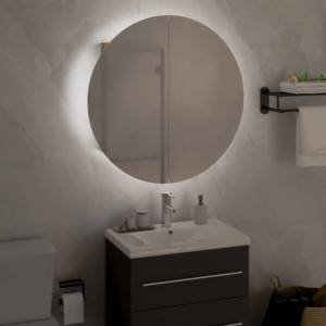 vidaXL Badezimmerschrank mit Rundem Spiegel & LED Eichen-Optik 345586