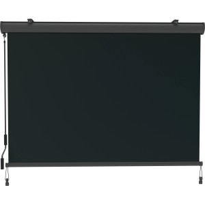 Anthrazitfarbene Vertikalmarkise Loverna 1,4x2m mit Kassette für Balkon und Terrasse.