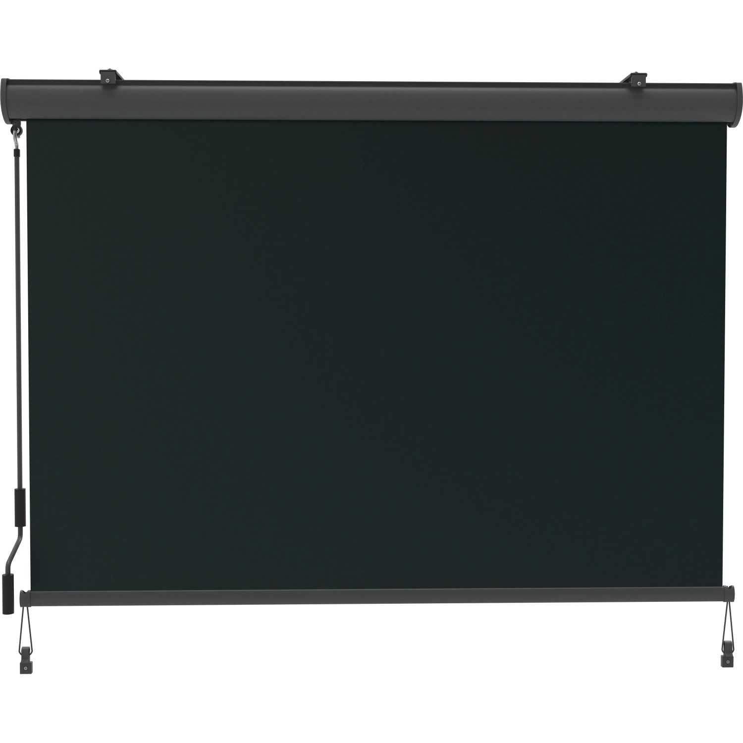 Anthrazitfarbene Vertikalmarkise Loverna 1,4x2m mit Kassette für Balkon und Terrasse.