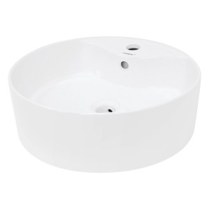 Rundes, weißes ECD Germany Aufsatzwaschbecken aus Keramik, 460x155 mm.