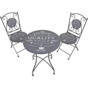 Dunkelgraues 3-teiliges Bistro-Set Royal von Garden Pleasure für Garten, Balkon oder Terrasse.