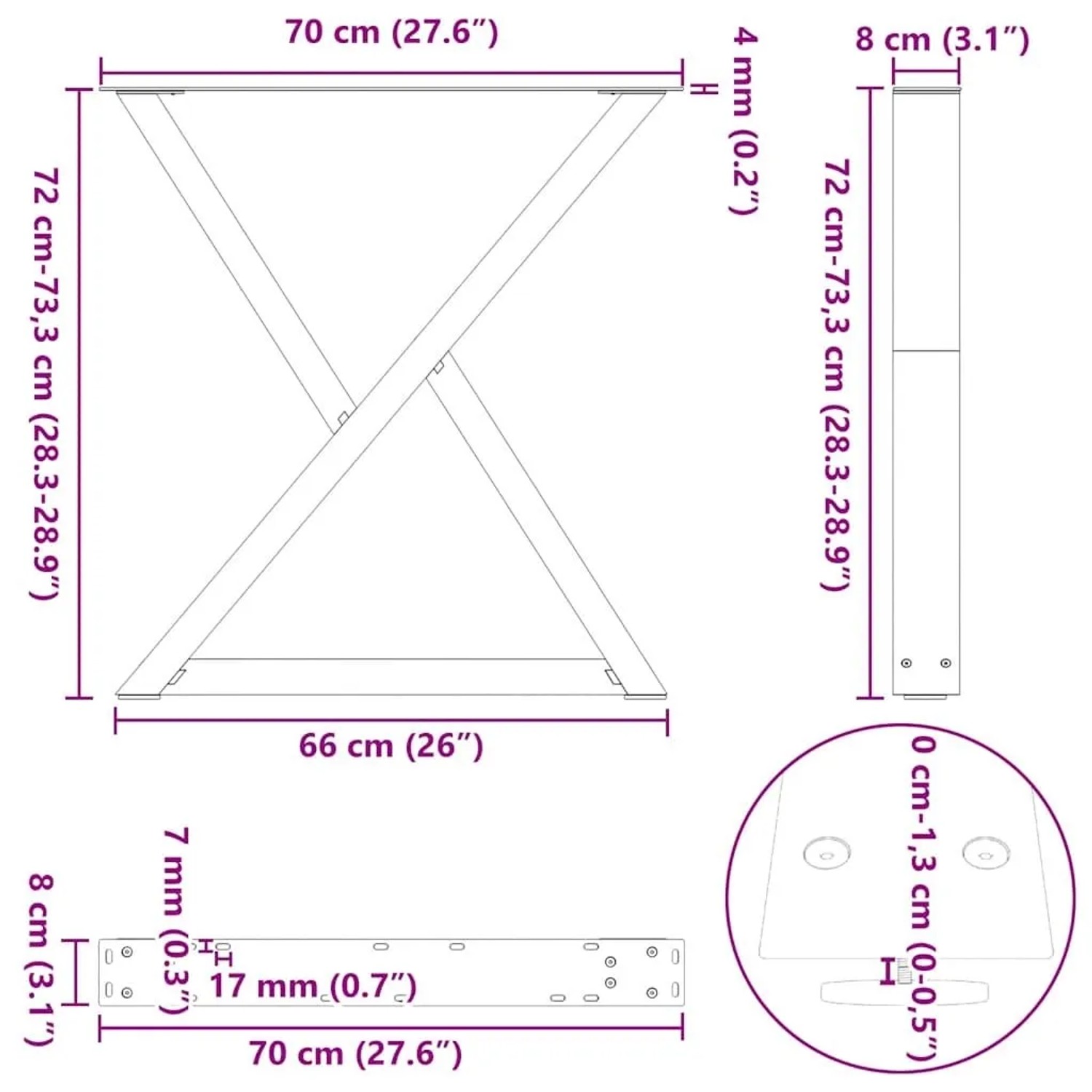 vidaXL Esstisch Beine 2 Stk Anthrazit 70x72-73,3 cm Stahl 4012726_9