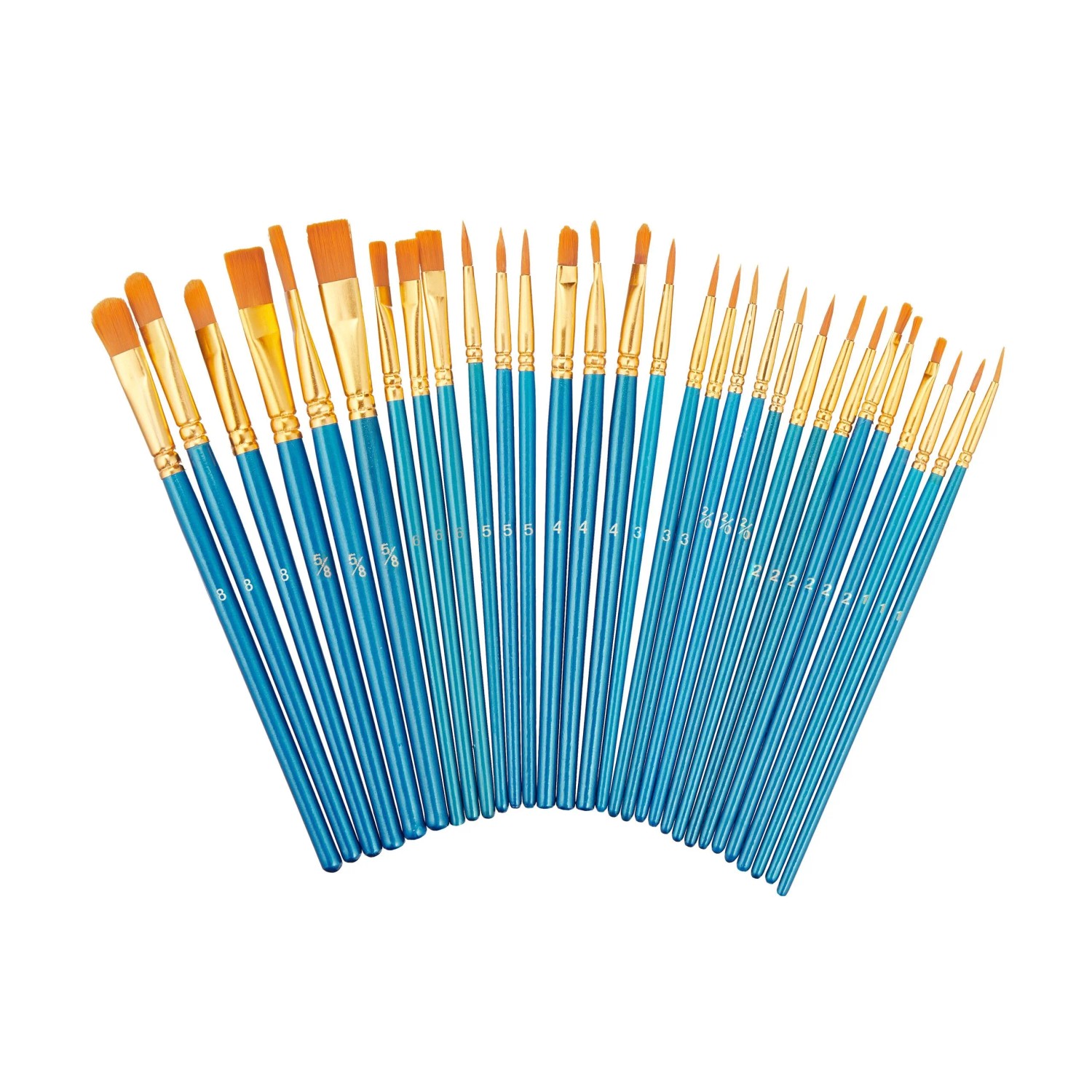 Relaxdays Pinsel Set Birkenholz Aluminium Nylon Blau Gold Orange 30-teilig 16,5 cm bis 18,5 cm 80 g