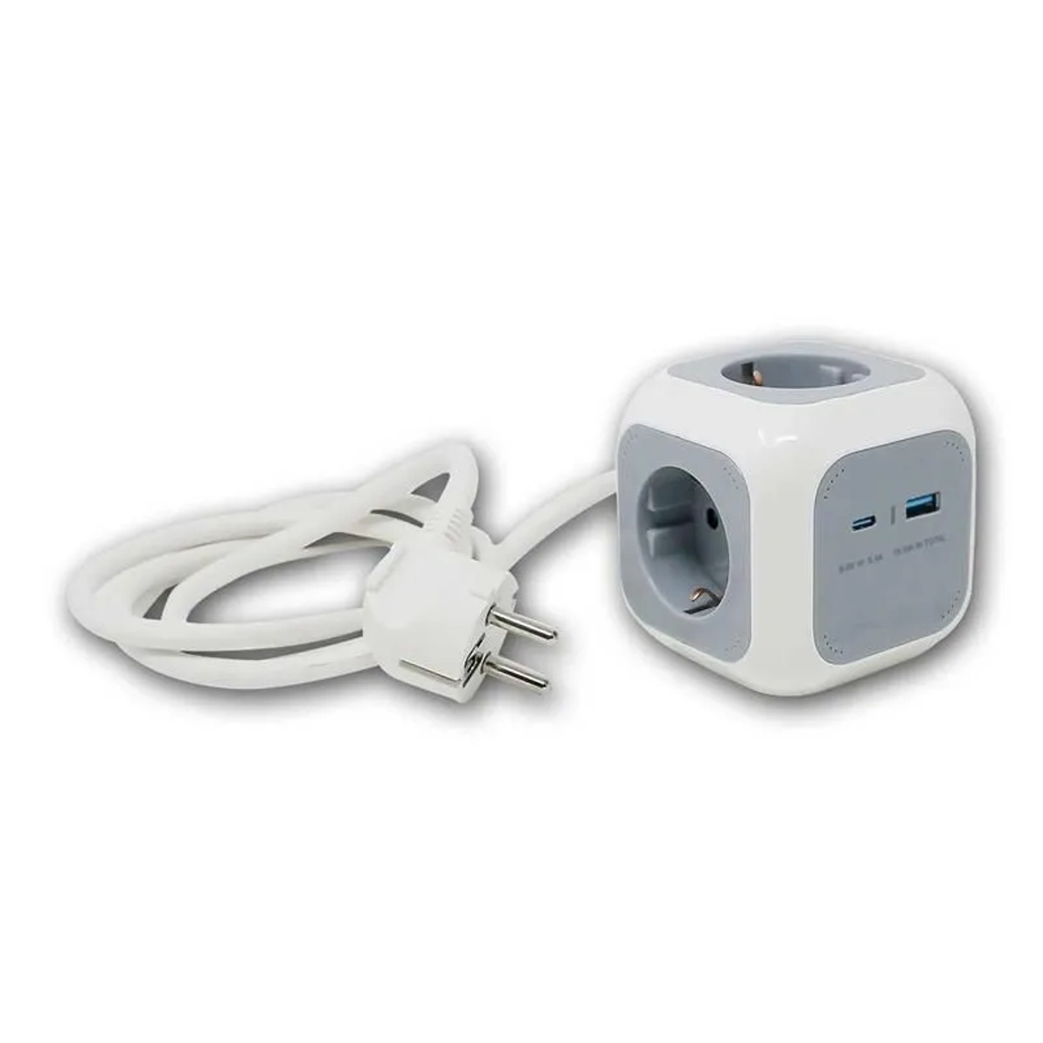 world-trading-net SteckdosenWürfel 4-fach + USB-A C 14m Kabel