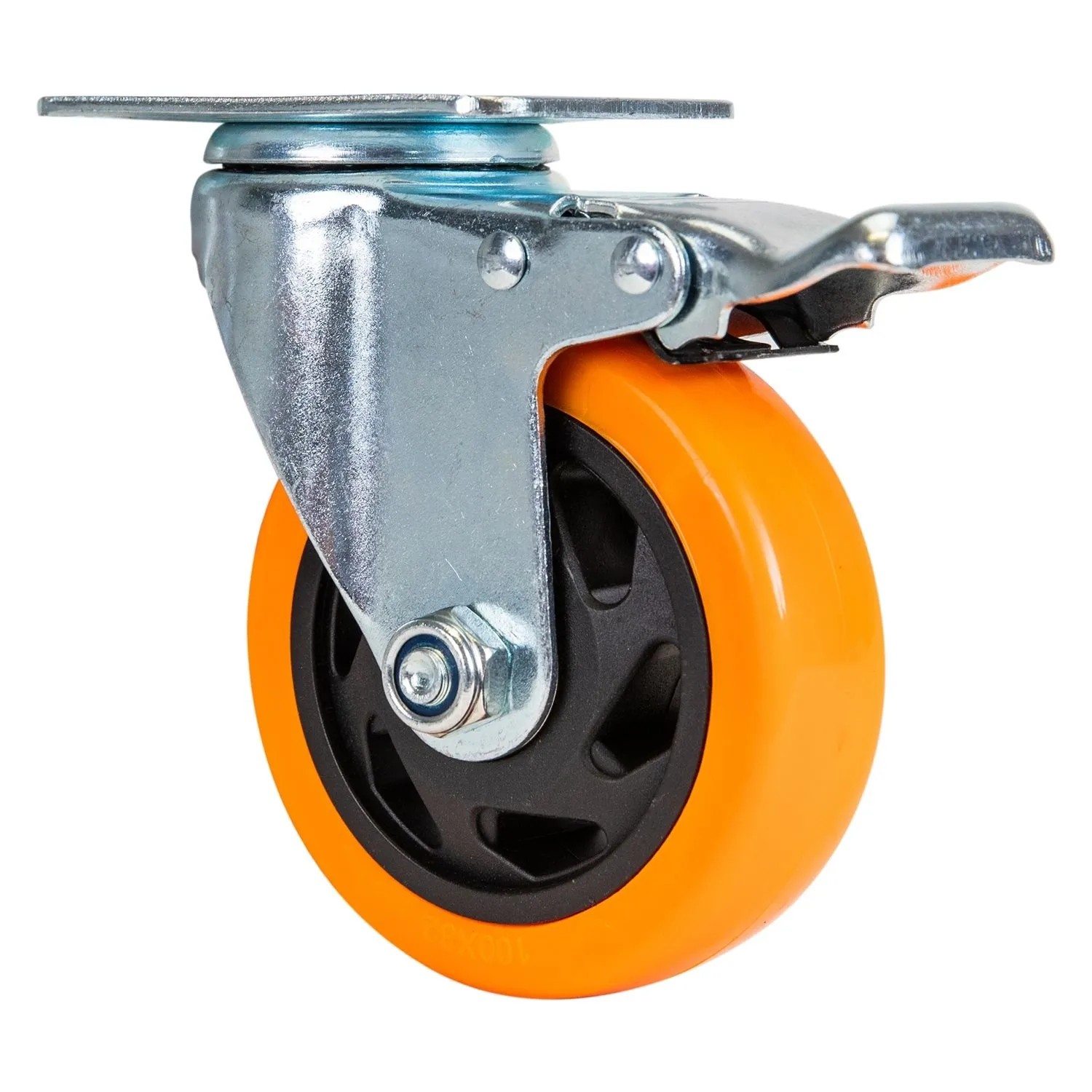 HMF 6710 Schwerlastrollen Bremse Polyurethan 4 Stück 100 mm bis 460 kg Orange_5