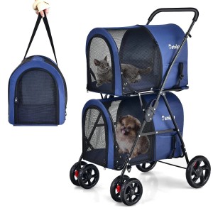 Costway 2 Etagen Hundewagen Buggy Bis 16 kg Blau