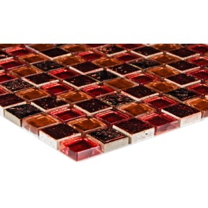 Mosaik Glas & Stein Maya Red, 30x30 cm, rote und braune Mosaikfliesen für Bad & Küche.