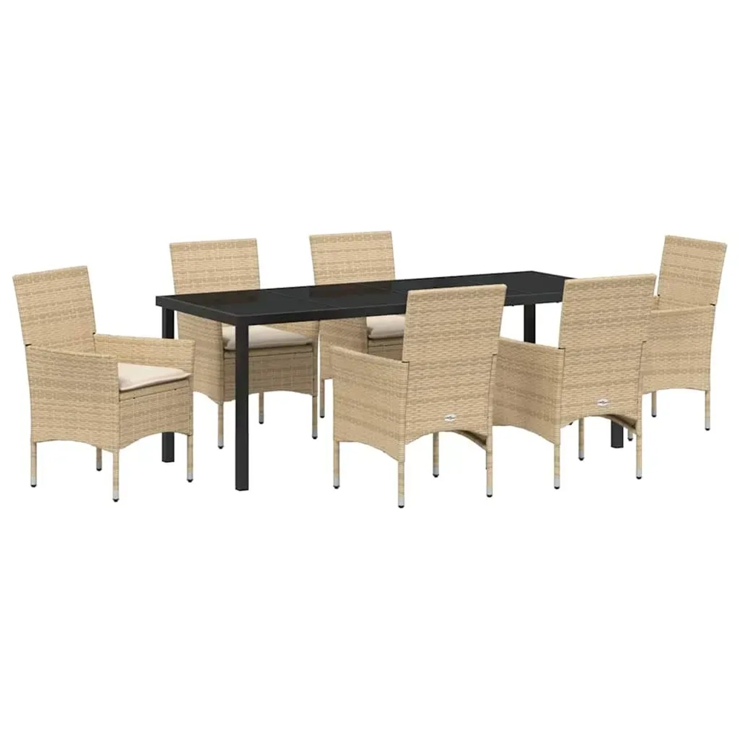 vidaXL Garten Essgruppe mit Kissen 7-Tlg Beige Poly Rattan 3379805