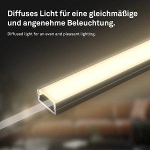Briloner LED-Streifen Aluminiumprofil, selbstklebend, 2 m, schwarz-weiß, für gedämpftes Licht.
