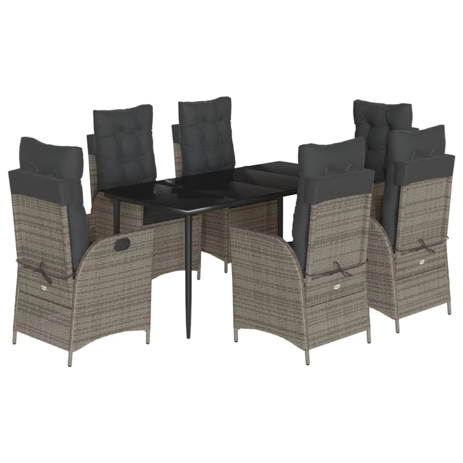 vidaXL 7-Tlg Garten-Essgruppe mit Kissen Grau Poly Rattan 3213220
