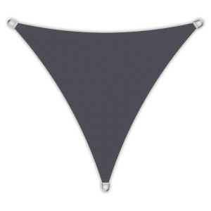 Anthrazitfarbenes, dreieckiges Sonnensegel 4x4x4m aus HDPE-Gewebe für Garten & Terrasse.