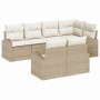 Beige-weißes 7-teiliges vidaXL Garten-Sofa-Set aus Polyrattan mit Kissen.