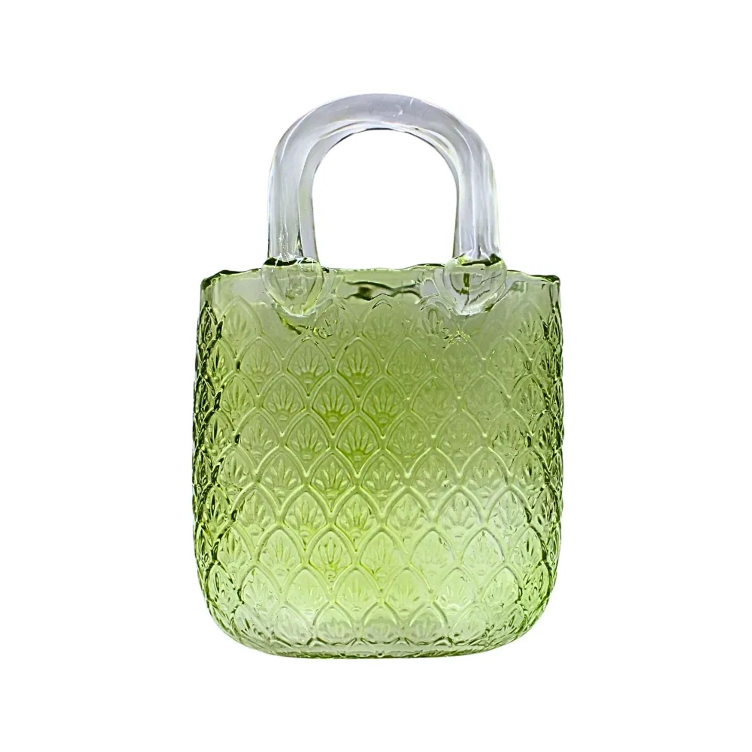 Dekohelden24 Blumenvase aus Glas in Hellgrün mit Henkel,Größe L/B/H 15 x 10 x 24 cm