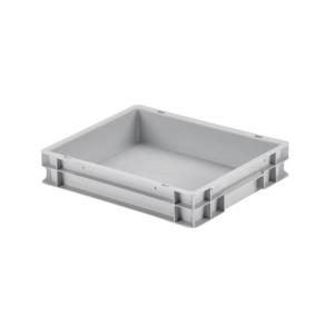 Graue Eurobox (9 Liter) aus Kunststoff mit geschlossenem Griff, ideal als Stapel- und Transportbehälter.
