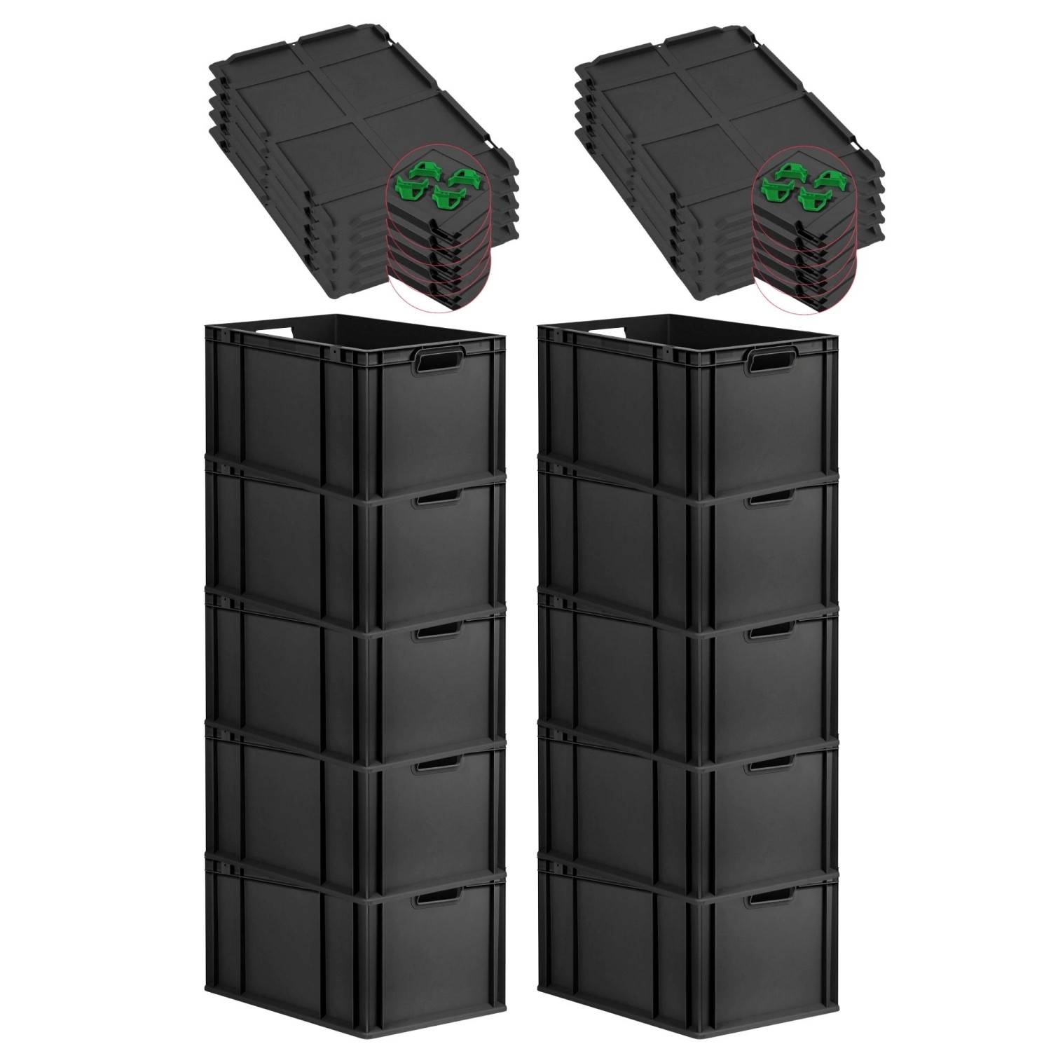 PROREGAL SparSet 10x Eurobox Nextgen Grip Mit Auflagedeckel Und Grünen Vers günstig online kaufen