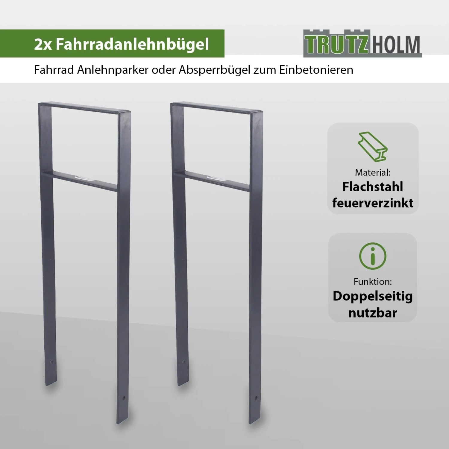 TRUTZHOLM 2x Fahrradanlehnbügel 116,5 x 39 cm Flachstahl 13 mm Anthrazit Typ H