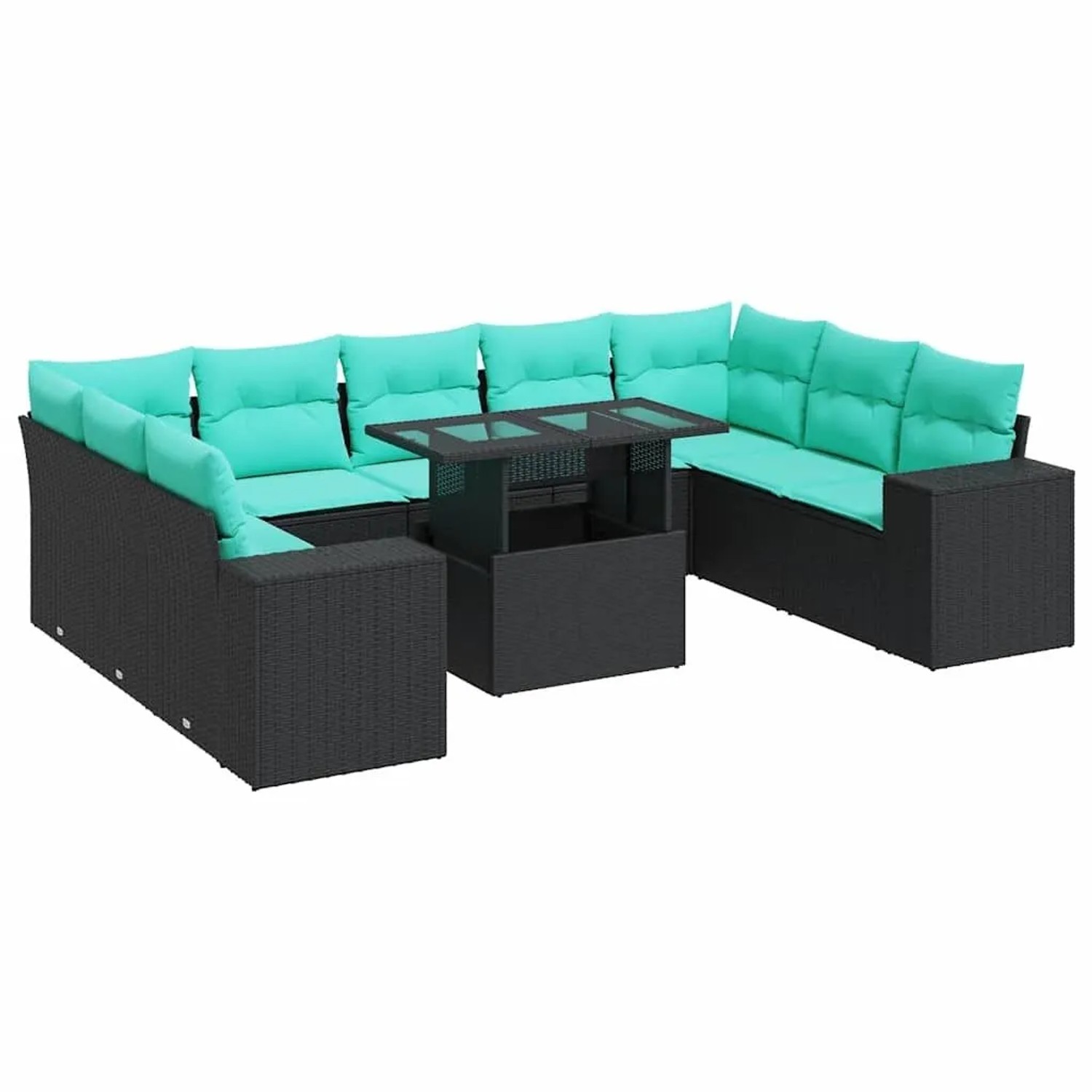 vidaXL 10 Tlg Garten-Sofagarnitur mit Kissen Schwarz Poly Rattan 3326858