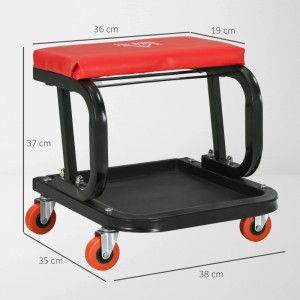 HOMCOM Werkstatthocker Stahl  Kunstleder Rot 38L x 35B x 37H cm