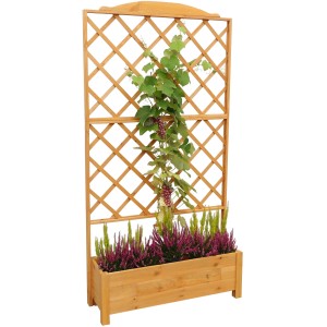 Holz-Pflanzkasten Botanica mit Rankgitter und Bepflanzung, 210x110x32 cm.