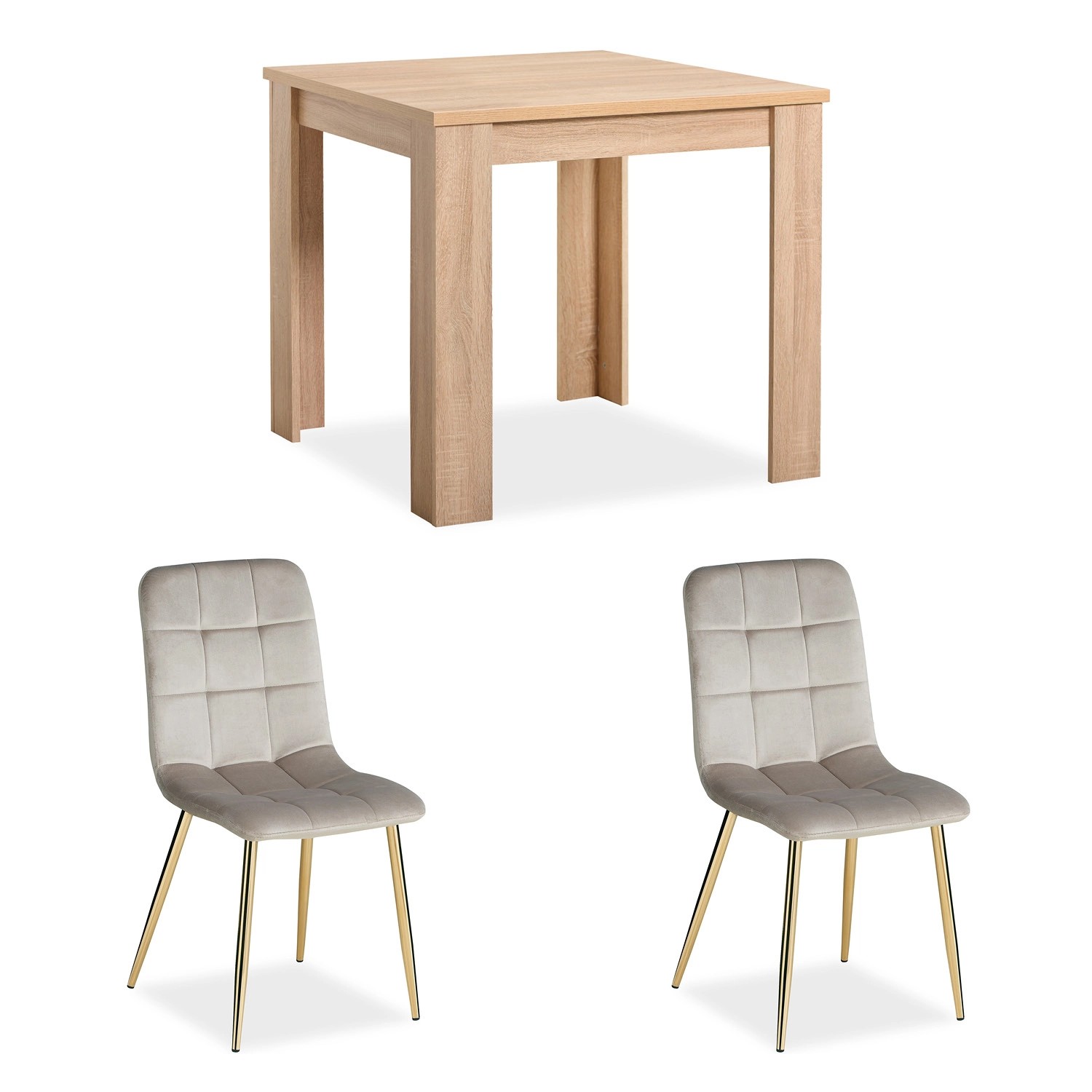 Homestyle4u Essgruppe mit 2 Polsterstühlen in Natur und Grau 2753 günstig online kaufen