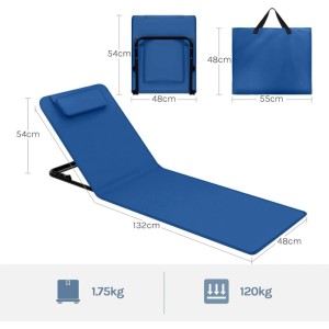 WOLTU Strandmatte 2er Set Strandliege mit Kopfkissen Klappbar Blau