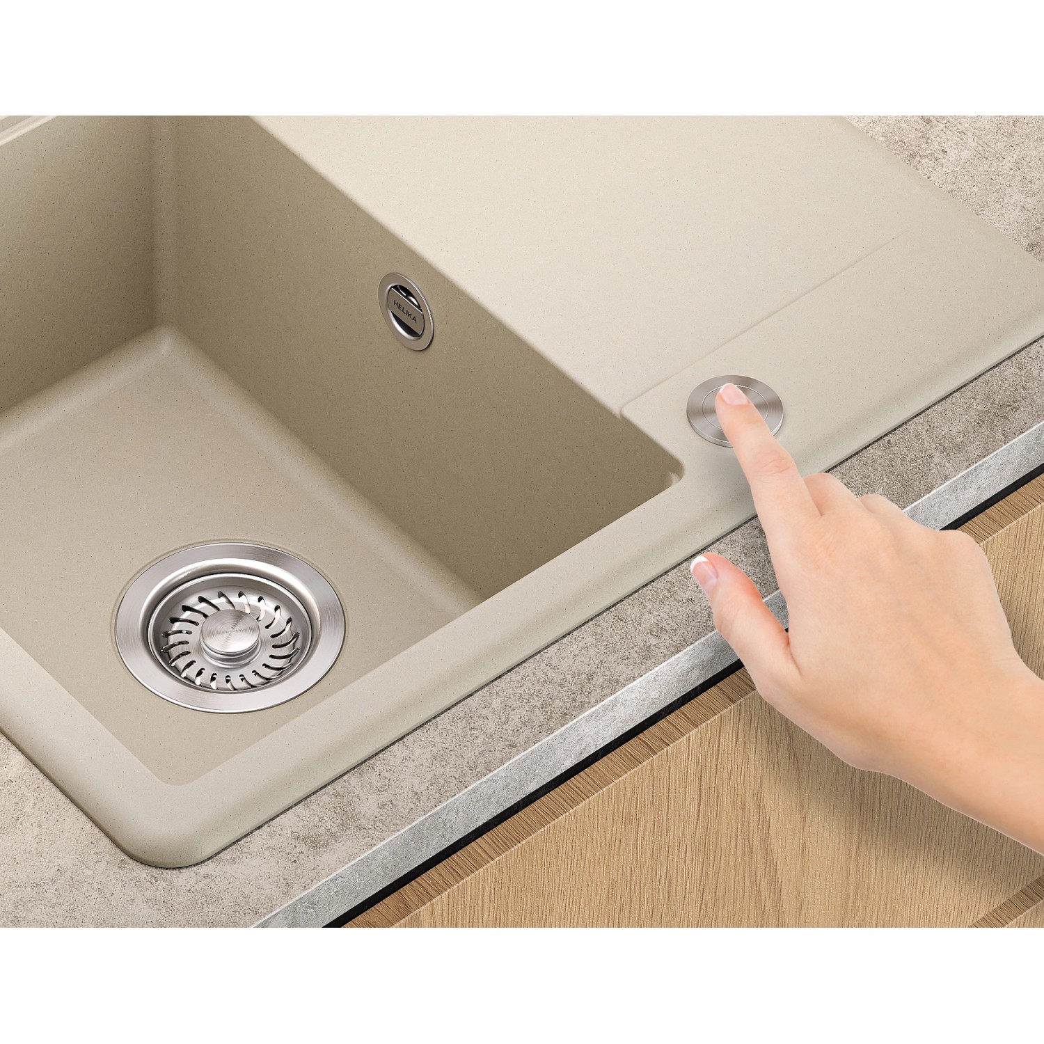 Helika Einbauspüle Esta 56 cm x 46 cm Elfenbein inkl. Druckknopfventil_6