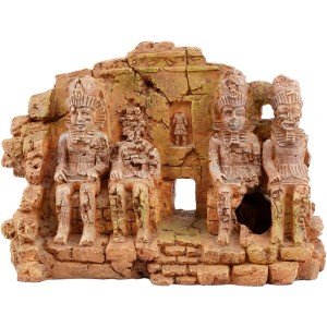 Aquarium Deko: Abu Simbel Tempelruine mit Pharao-Statuen in Sandsteinoptik.