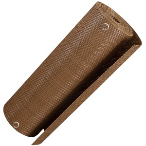 Gerollter, hellbrauner NYVI Balkon Sichtschutz (300x100 cm) aus Polyrattan mit Metallösen.