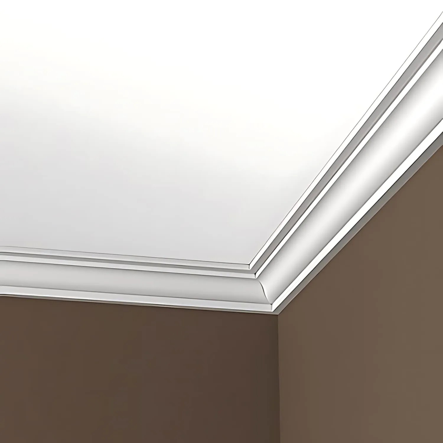 Weiße PROFHOME Eckleiste als Stuckleiste an Decke und Wand im Innenraum.