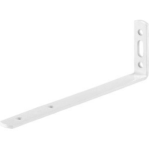 Weißer Gardinenwinkel, pulverbeschichtet, 180x55x17 mm, mit Langloch zur Verstellung.