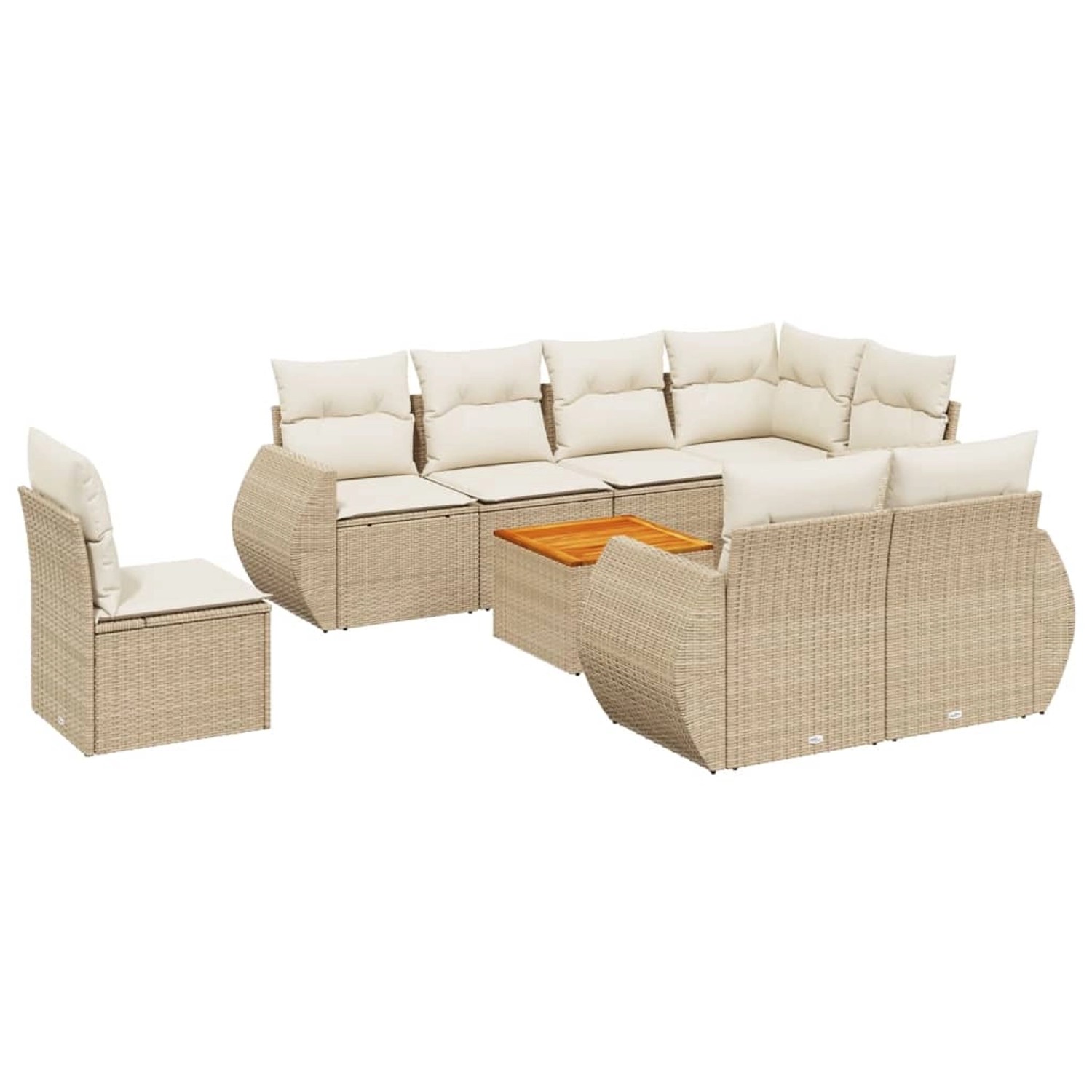 vidaXL 9-Tlg Garten-Sofagarnitur mit Kissen Beige Poly Rattan 3257430