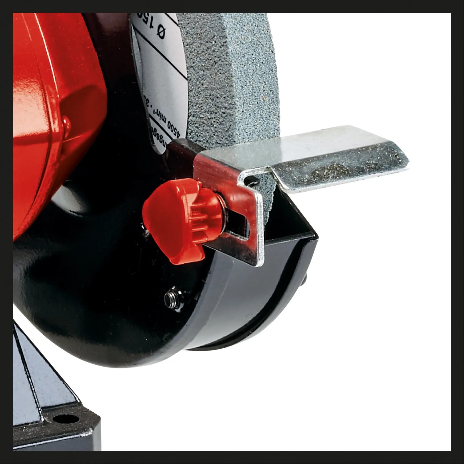 Detailaufnahme: Einhell TC-BG 150 Doppelschleifer mit verstellbarer Arbeitsauflage.