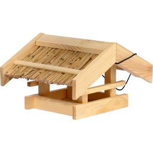Dobar Vogelhaus Torshavn mit Schilfdach, aus Holz, zum Aufhängen. Naturprodukt für Wildvögel.