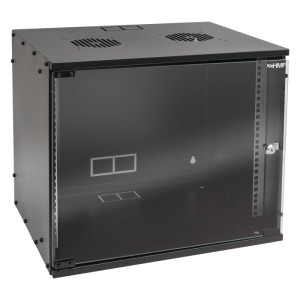 Schwarzer HMF Serverschrank/Netzwerkschrank, 9HE, unmontiert, 19 Zoll Rack mit Glastür.
