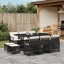 vidaXL 11-tlg. Garten-Essgruppe aus Rattan mit Tisch, Stühlen und Kissen in Schwarz.