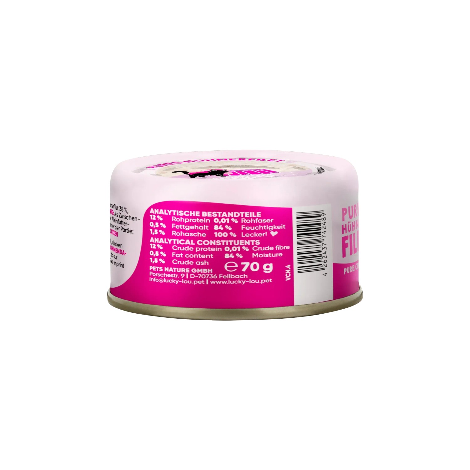 Lucky Lou Katzen-Nassfutter Hühnerfilet in Jelly, 70g Dose.
