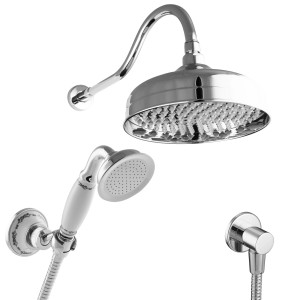 PaulGurkes Retro Duschsystem Nostalgie mit Kopf- und Handbrause, verchromt.