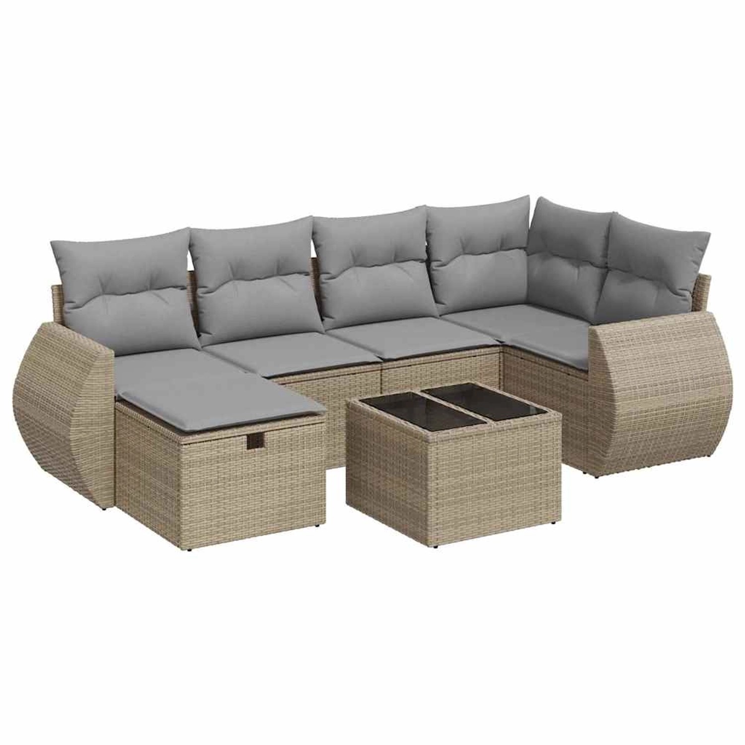 vidaXL 7-Tlg Garten-Sofagarnitur mit Kissen Beige Poly Rattan 3325595