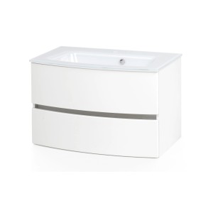 Weißer Held Möbel Einzelwaschtisch Salerno 80 cm mit zwei Schubladen und Softclose.