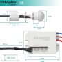 Oktaplex Jan Bewegungsmelder: Detailansicht mit Maßen von Sensor und Elektronikbox.