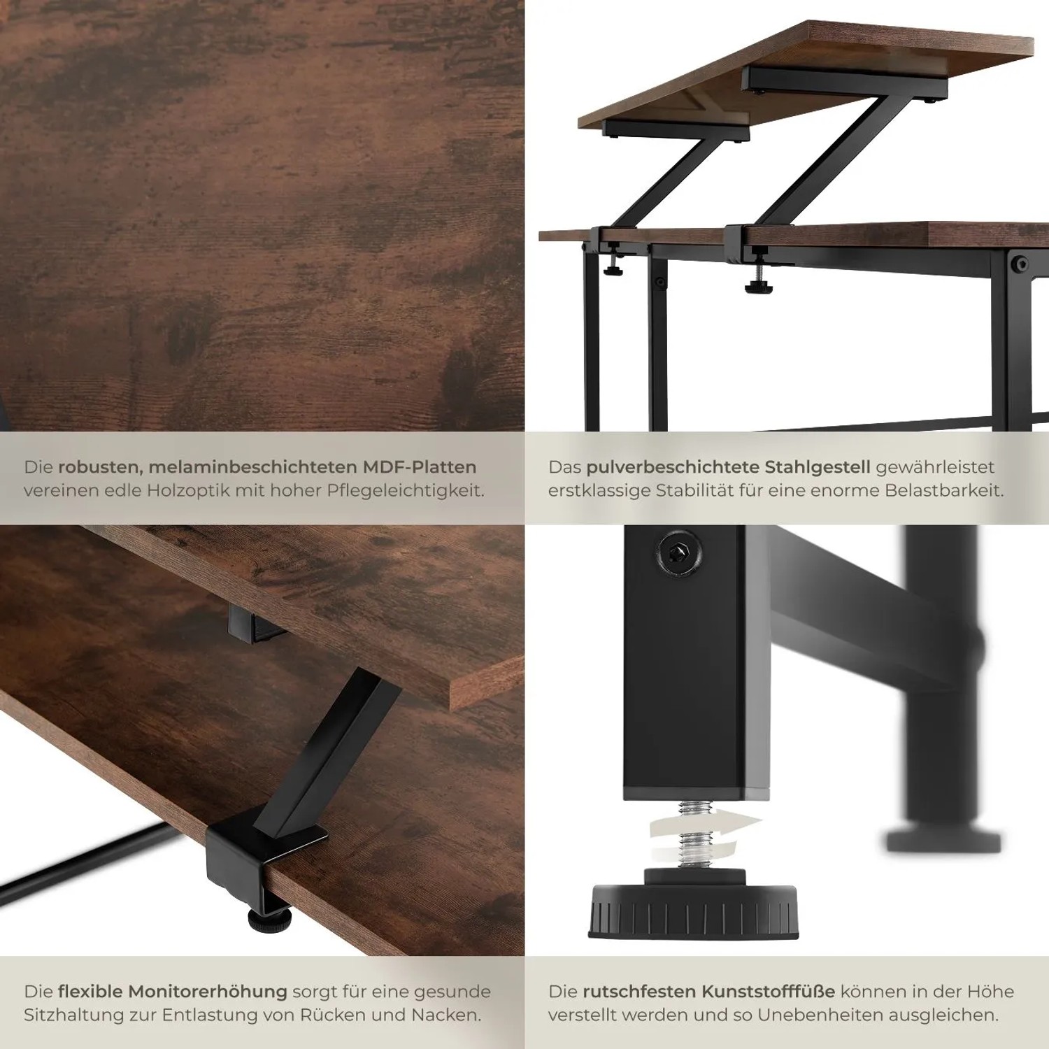 Tectake Schreibtisch Melrose im Industrial Style mit Holz- und Stahl-Elementen.