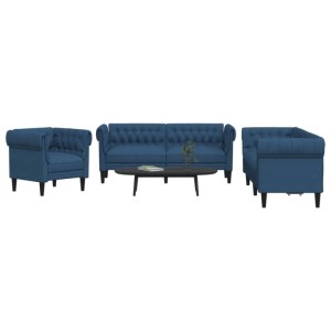 vidaXL 3-Tlg Sofagarnitur Blau Stoff 3209197