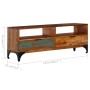 VidaXL TV-Schrank, 118 cm breit, Altholz massiv mit 2 Schubladen und Fächern auf schwarzen Füßen.