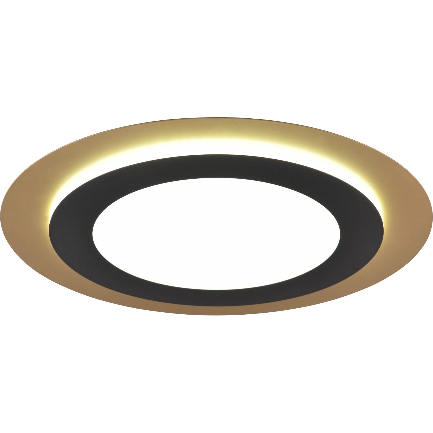 Moderne LED Deckenleuchte Morgan in Schwarz-Gold, 45 cm Durchmesser.