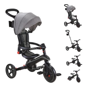 Globber Explorer Trike Foldable 4in1 Kinderwagen Dreirad Laufrad 10/8,5 Zoll Faltbar Höhenverstellbar Grau