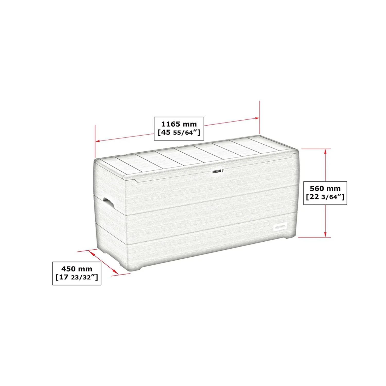 Duramax Durabox 270L Universalbox, anthrazit, mit Maßangaben.